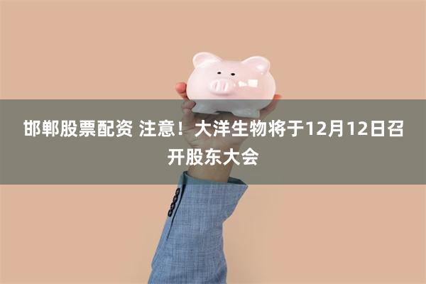 邯郸股票配资 注意！大洋生物将于12月12日召开股东大会