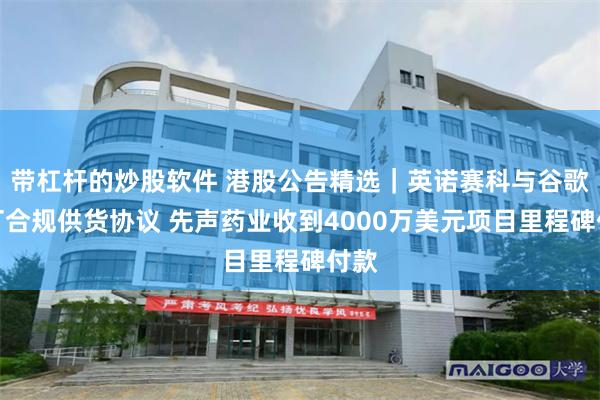 带杠杆的炒股软件 港股公告精选｜英诺赛科与谷歌签订合规供货协议 先声药业收到4000万美元项目里程碑付款
