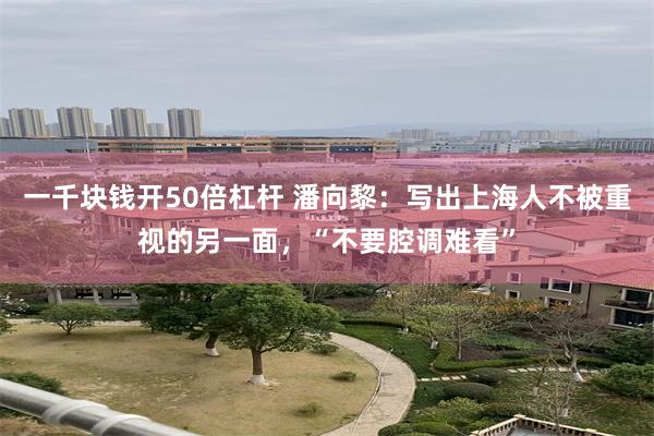 一千块钱开50倍杠杆 潘向黎：写出上海人不被重视的另一面，“不要腔调难看”