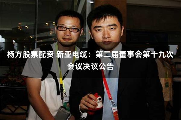 杨方股票配资 新亚电缆：第二届董事会第十九次会议决议公告
